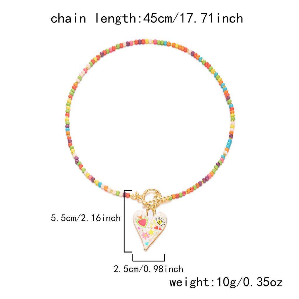 Y2K Colorful Summer Beach Beaded Choker Necklace for Women Heart Pendant Trendy Front Toggle Clasp Dopamine Party Jewelry Gift