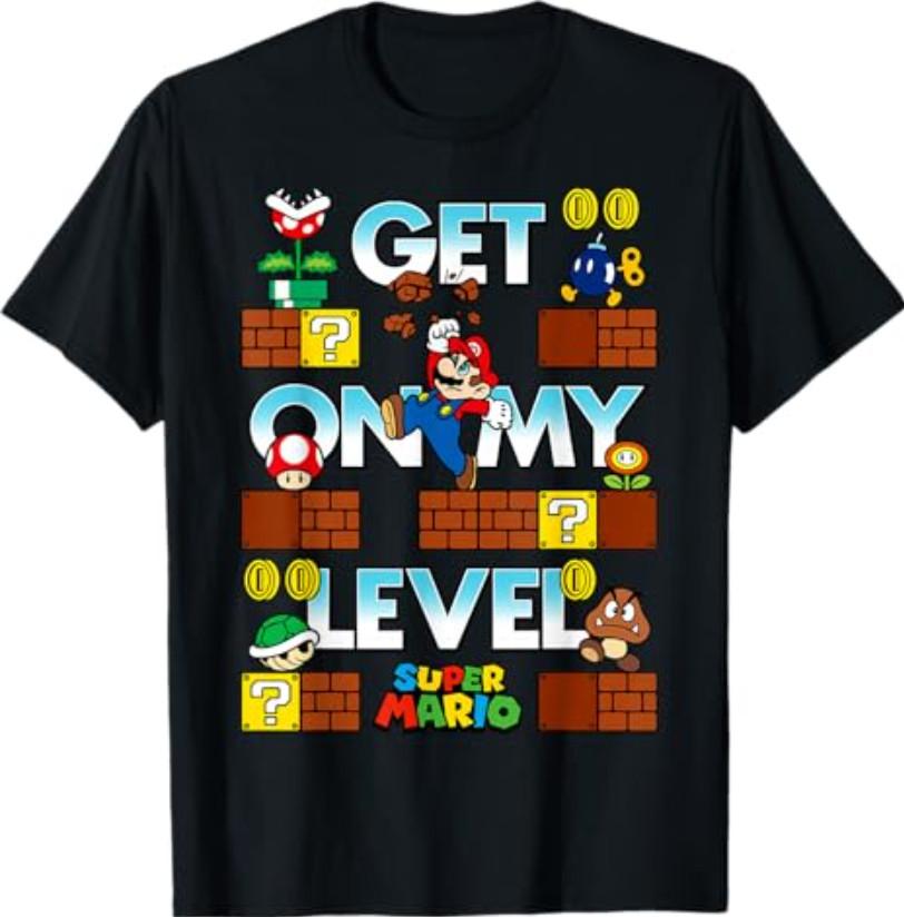 Супер Марио Get On My Level Постер Игрового Процесса Футболка S разноцветный
