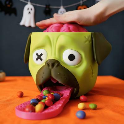 Zombi Pug Şeker Dağıtıcısı Yaylı Serbest Bırakmalı Eğlenceli İnteraktif Oyuncak Cadılar Bayramı Partileri ve Köpek Severler için Yenilik Şeker Aleti