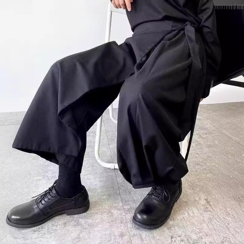 Men's Dark Yamamoto-Style Wide-Leg Skirt Pants - Trendy Japanese City Boy Eight-Point Trousers