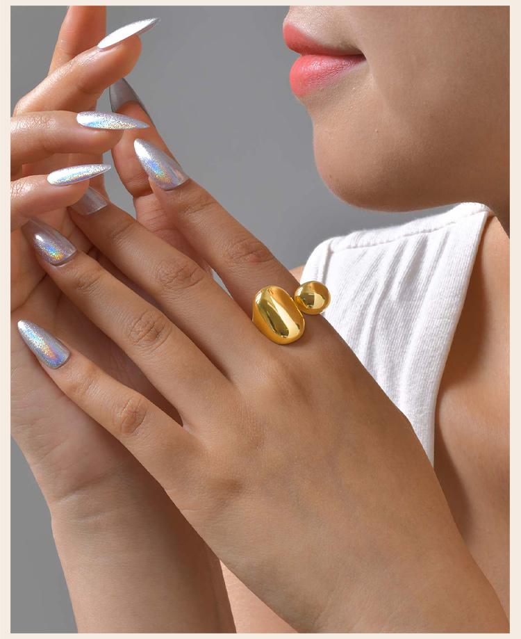 Asymmetrical Geometric Open Rings for Women, Bold Thick Gold Plated Chic Personality Chunky Rings Jewelry Stainless Steel