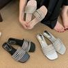Light luxury thick heel silver rhinestone temperament small cool slippers fairy shoes wear 2025 new summer open-toed sandals