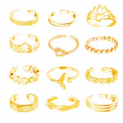 12PCS Adjustable Toe Rings For Women Flower Open Tail Ring Women Beach Foot Jewelry Set
