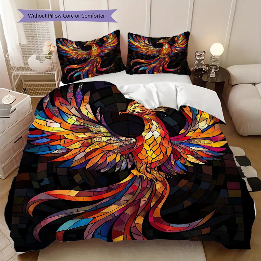 Phoenix Pattern Bedding Quilt Set Quilt Cover Pillowcase Home Decoration Birthday Gift (1 * duvet cover + 2 * pillowcase, without core)