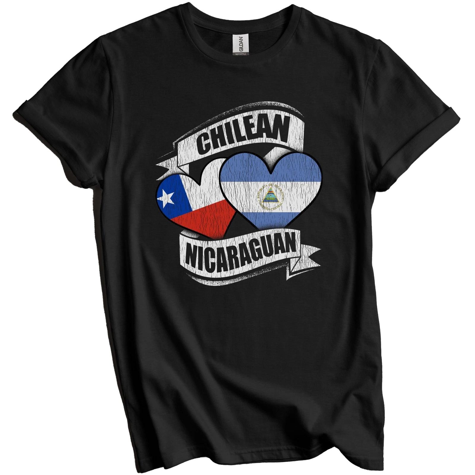 Chilean Nicaraguan Hearts Chile Nicaragua Flags T-Shirt S
