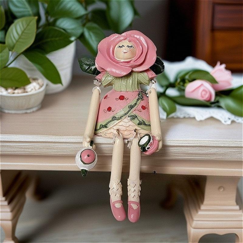 

Viral Fairy Statue Holding Teacup & Teapot, Rose Flower Fairy Figurine with Tea Set, Enchanted Home Decor Gift рожевий