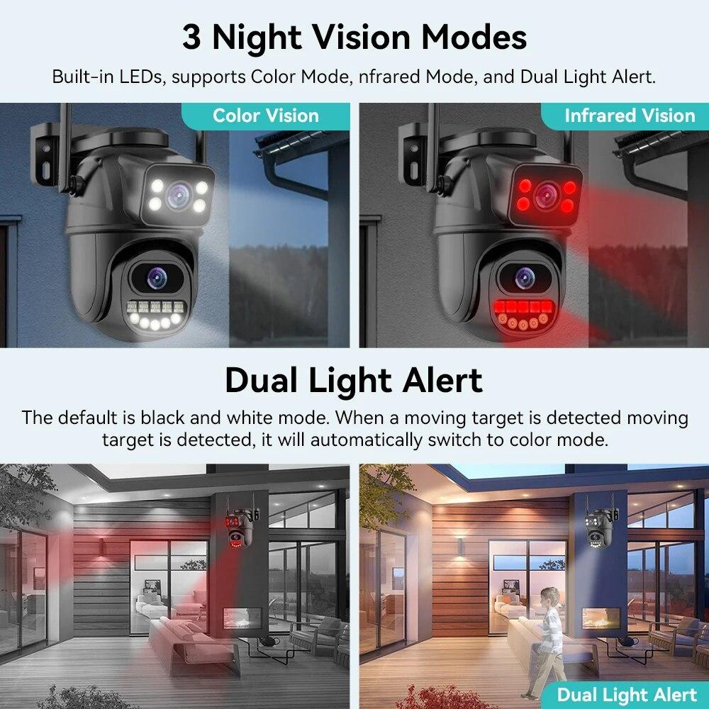 New EU 4K 8MP WIFI PTZ IP Camera Dual Lens With Dual Screen Ai Human Auto Tracking Color Nightvision ICsee Outdoor Surveillance Camera