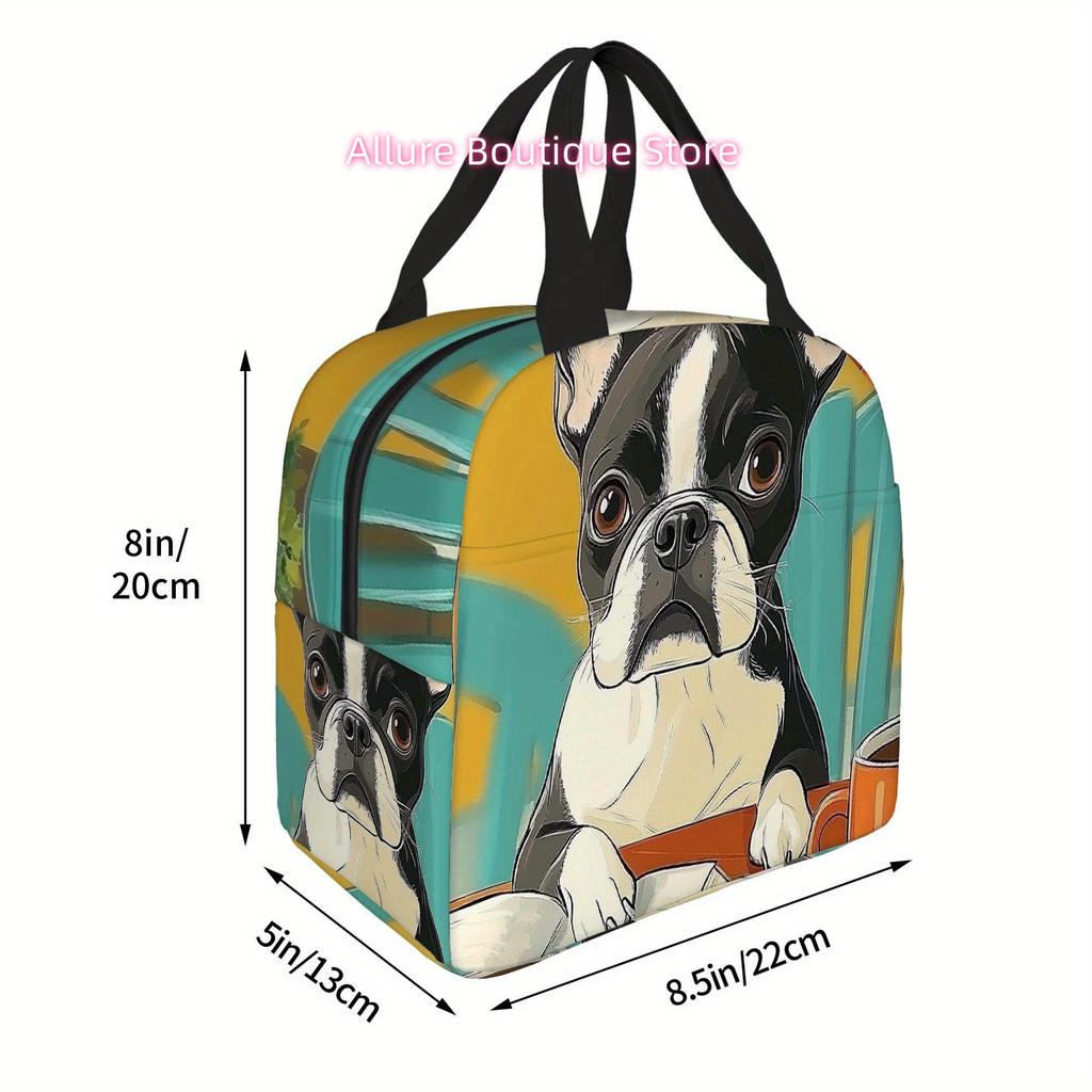 1pc, Dog Reading a Book with a Coffee Cup Nearby. Printed Thermal Insulation Bag, Not for Food Contact. Suitable for Home, Resta