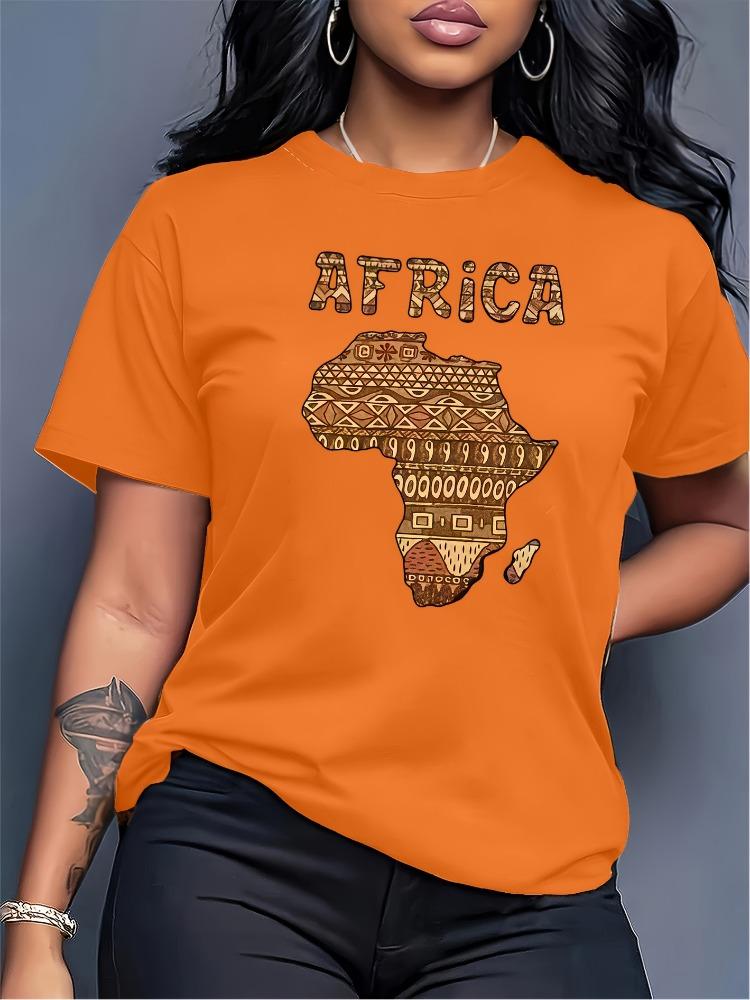 

Ladies Map Short Sleeved Printed Round Neck Casual Style Short Sleeved Fashionable Commuting Vacation Daily Versatile Casual Top S