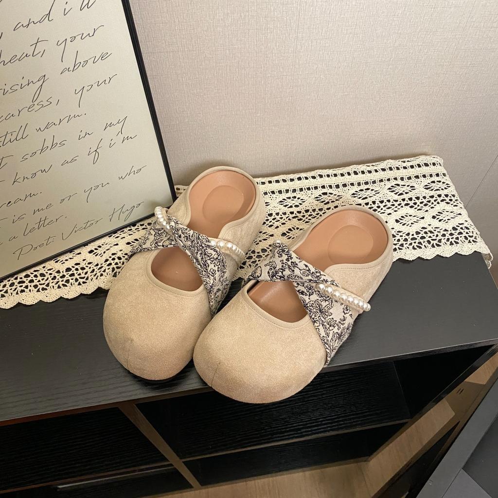 Flat single shoes women's 2025 new spring and autumn versatile fashion round head shallow mouth Mary Jane shoes half drag