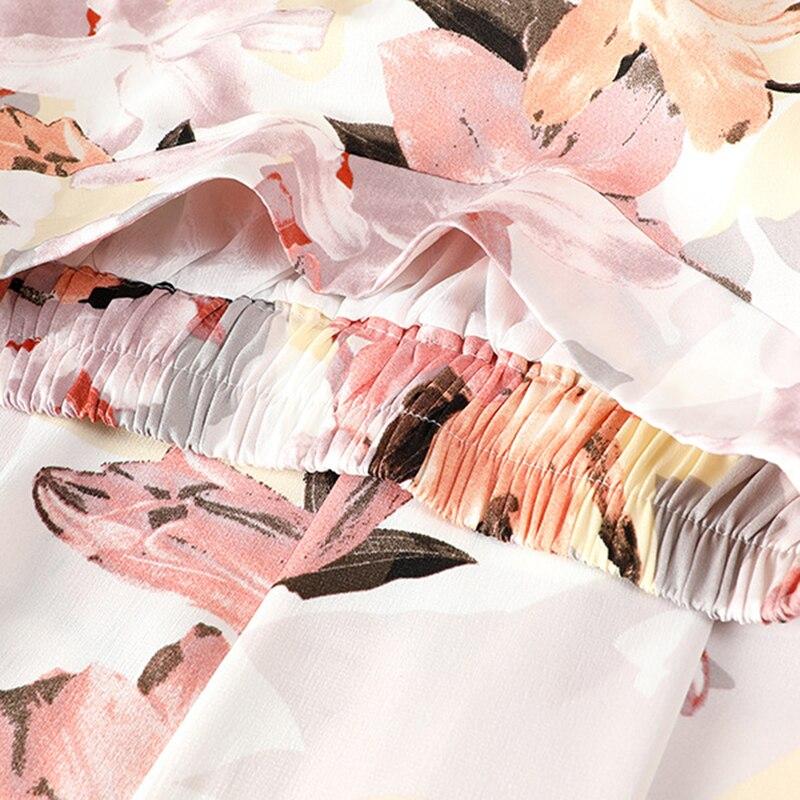 Qooth Falda acampanada Floral de longitud media de gasa para mujer de verano Falda larga elegante de cintura alta QT1835