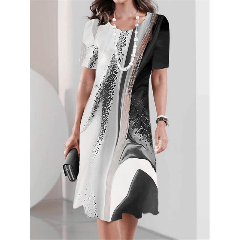 Elegant Fashion Tie-dye Style Women Mini Dress Short Sleeve 3D Printed Gradient Street Ladies Dress Casual Dress