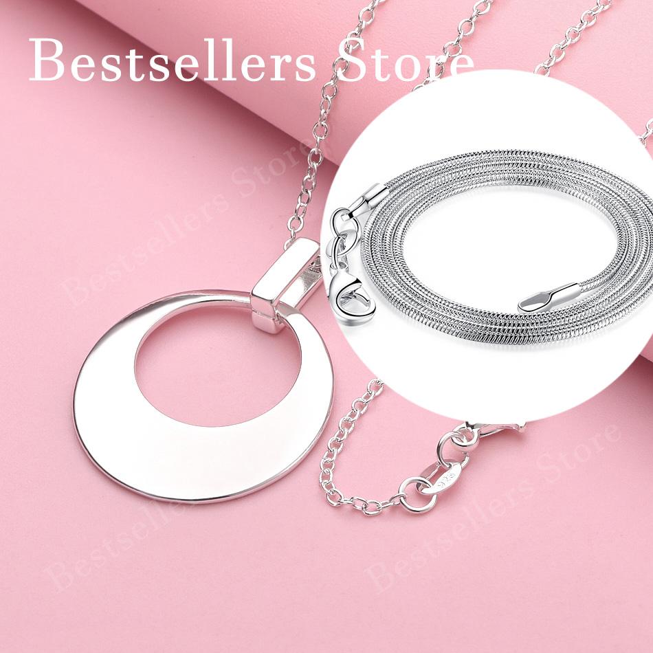 925 sterling silver 16-30 inch exquisite round pendant necklace for women's fashion wedding accessories, jewelry gifts