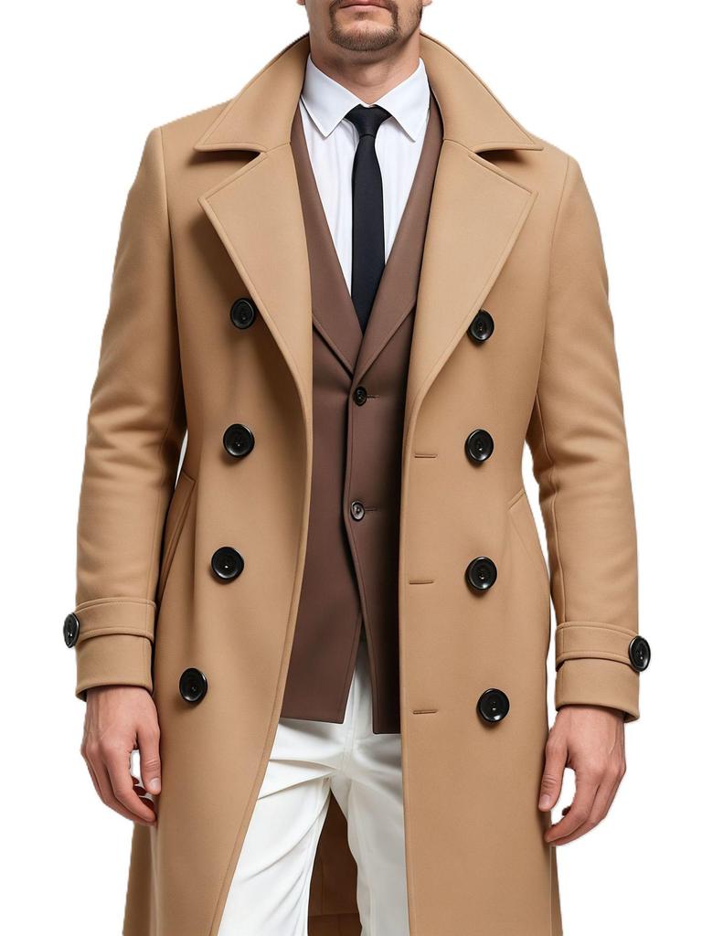 Herren Europäischer Zweireihiger Wollmantel - Langer Stil für Herbst/Winter