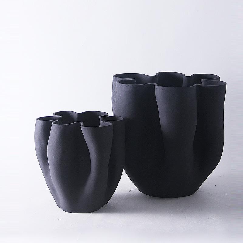 Ceramic Vase Open Fold Edge Flower Pot Floral Arrangement Accessories Abstract Porcelain Craftwork Flower Vase Home Decoration