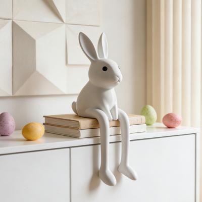Bunny Figurine Easter Rabbit Sculpture White Rabbit Modern Resin Statue for Desk Cabinet Bookshelf Counter