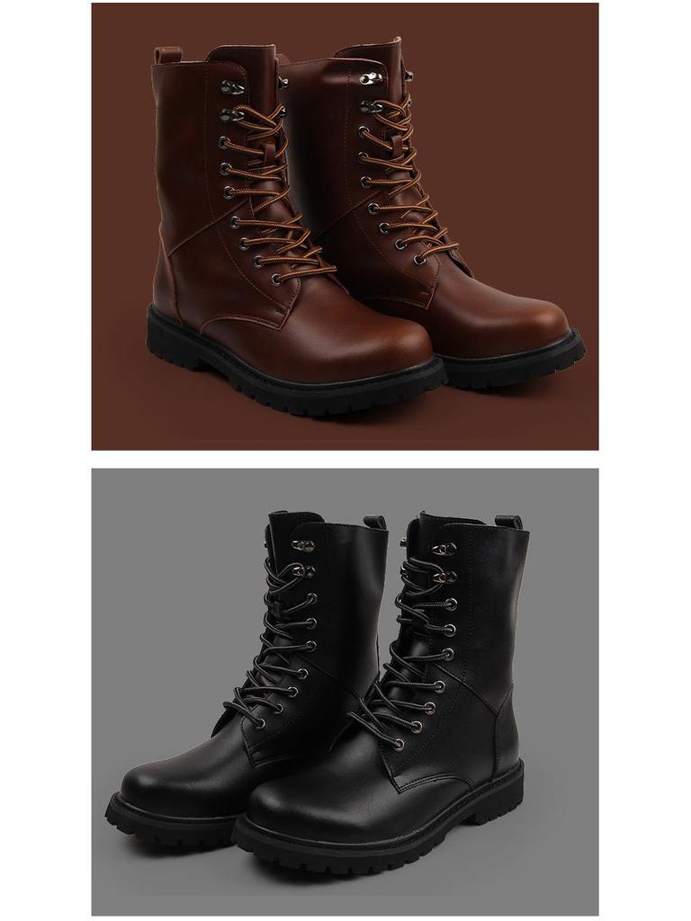 Spot Leder Militärstil High-Top Rutschfeste Fleecegefütterte Kampfstiefel - Leicht, Abriebfest und Warm zum Wandern und Arbeiten.