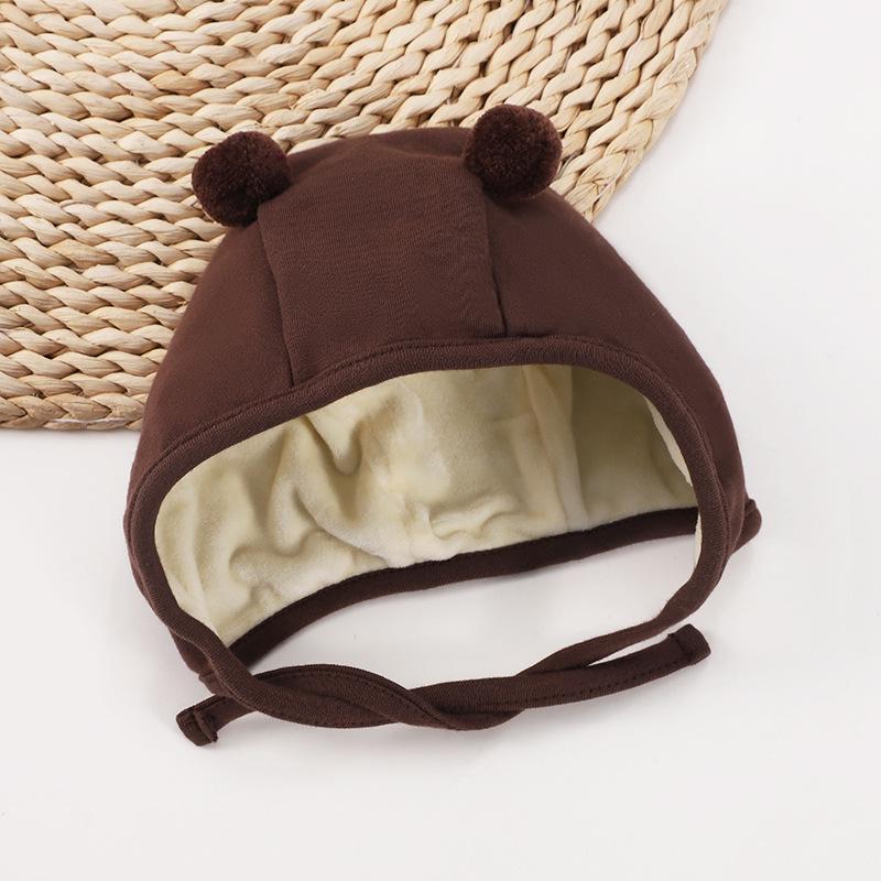 Unisex Newborn Pure Cotton Fontanelle Hat with Cute Double Pom-Poms – First Month Boneless Protection for Spring, Autumn, and Winter