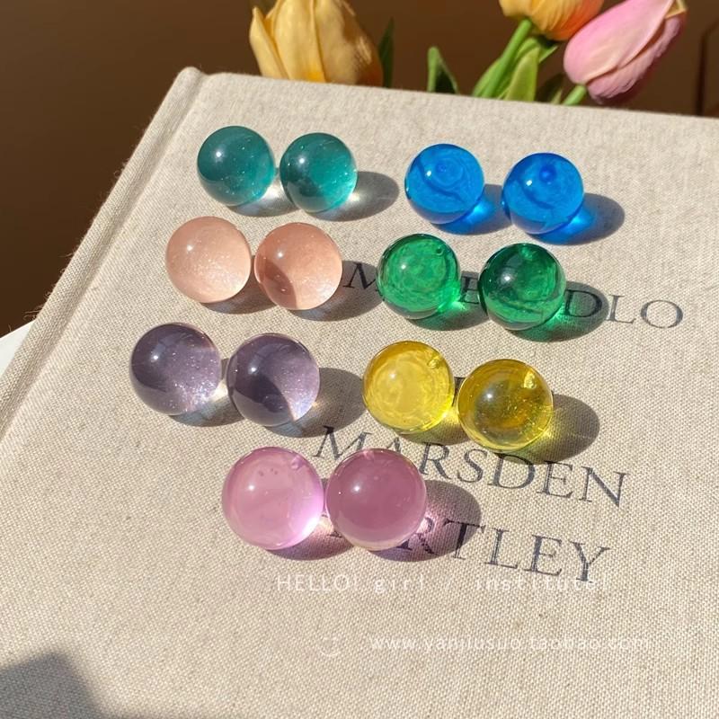 Summer dopamine color bubble stud earrings female design sense simple round bead earrings small fresh earrings