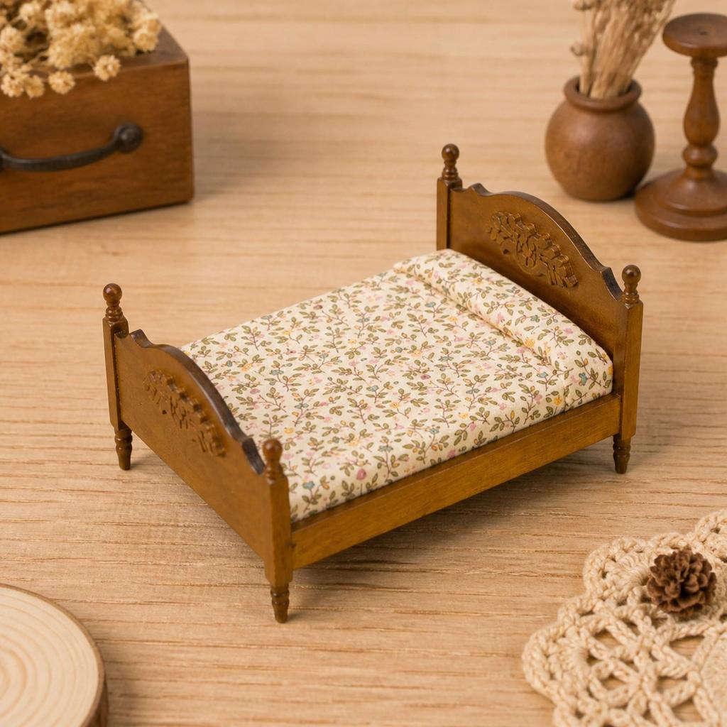 Ornate Carved Miniature Bed Realistic 1:12 Scale Dollhouse Double Handmade
