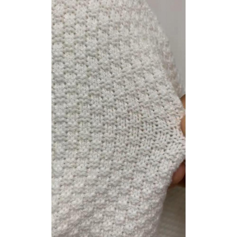 Frühling Sommer Damen Strickjacke mit Bindeband Kurze Ärmel Weiß Schwarz Besatz Strickoberteil