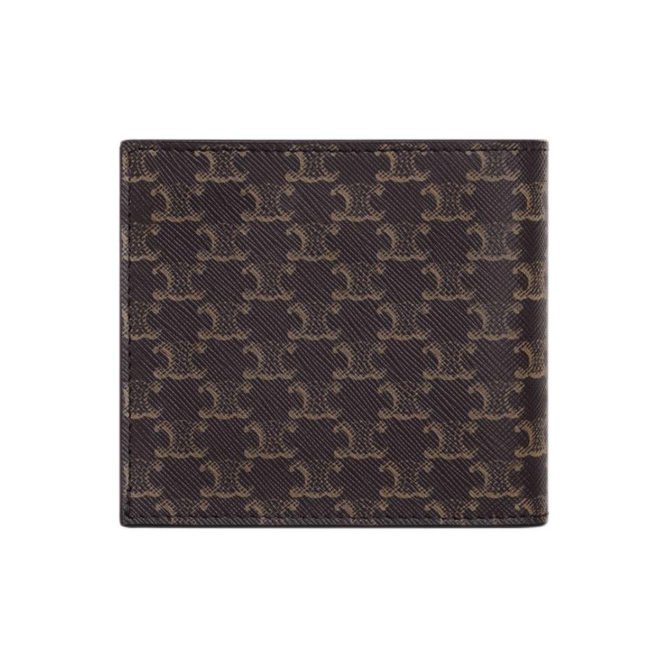 Celine Triomphe Canvas Logo Print Flap Double Fold Smooth Lambskin Wallet Men Wallet Black 10B652BQB.38NO