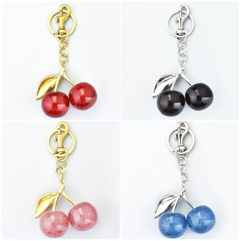 Zinc Zinc Alloy Crystal Cherry Pendant Ornaments Cherry Charms Handbag Jewelry Cherry Keychain  Hanging
