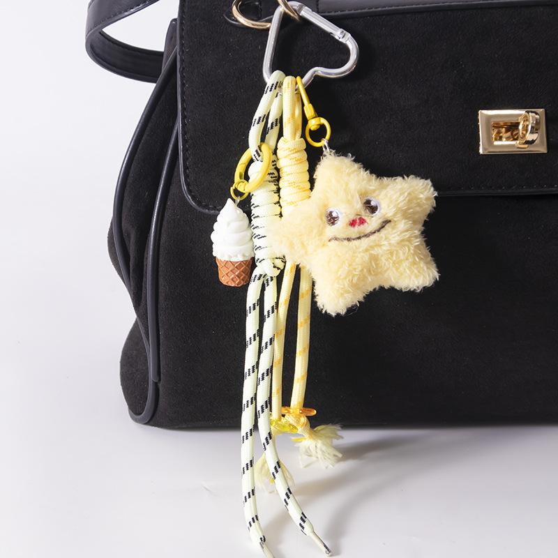 lovers cute Yellow Bear five-pointed star Backpack pendant ice cream braided rope Key Chain decoration