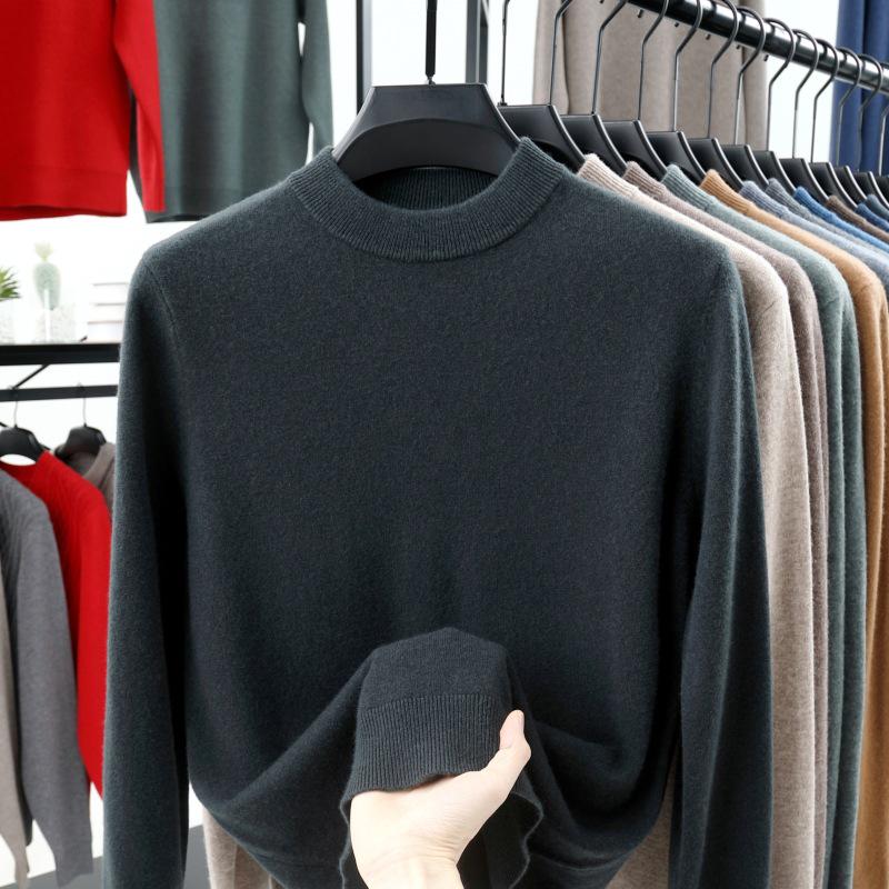 2024 Men's Pure Wool Half-High Neck Sweater, Autumn Winter Knitwear, High-End Casual Base Layer