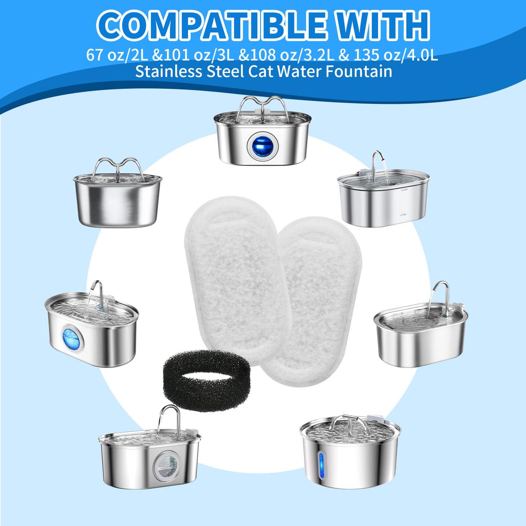 Filtry Zamienne Element Filtru do Fontanny Wodnej dla Kota ze Stali Nierdzewnej Filtry z Gąbki z Węglem Aktywowanym
