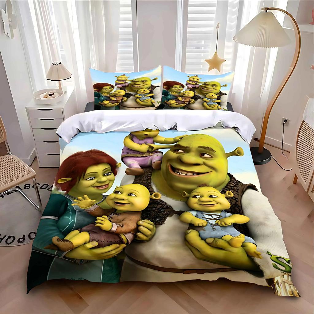 S-Shrek Cartoon Funny Duvet Cover Set Bedding Set Kids Boy Girl Bedroom Decoration 3piece set Student Bedroom Decoration Gift