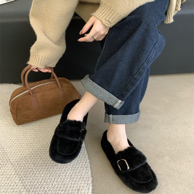 Mao Mao Shoes Women's Outer Wear 2025 Autumn and Winter New Pregnant Women One-pedal Lazy Cotton Shoes Plush Bean Shoes Single Shoes