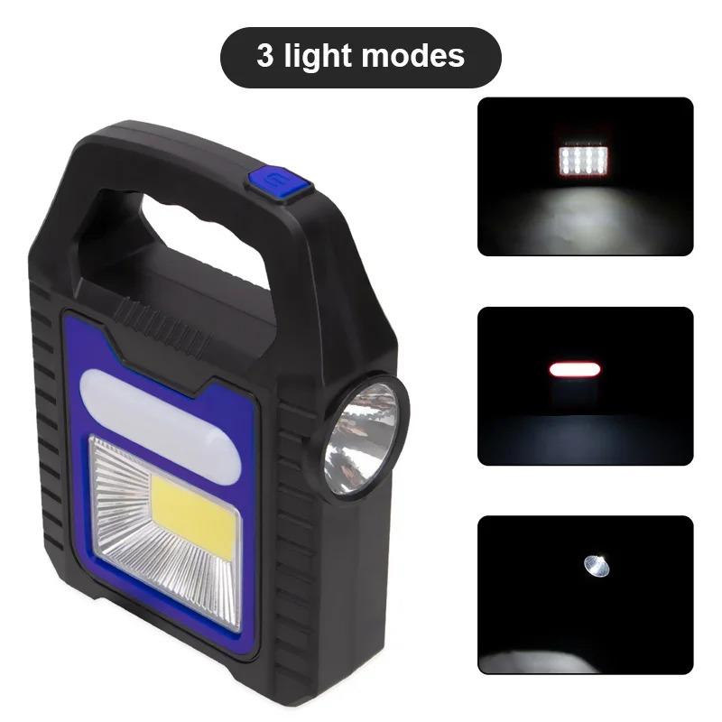 Portable Solar Lantern COB LED Work Lamp Waterproof  Emergency Spotlight USB Rechargeable Hand Lamp for Outdoor Hiking Camping