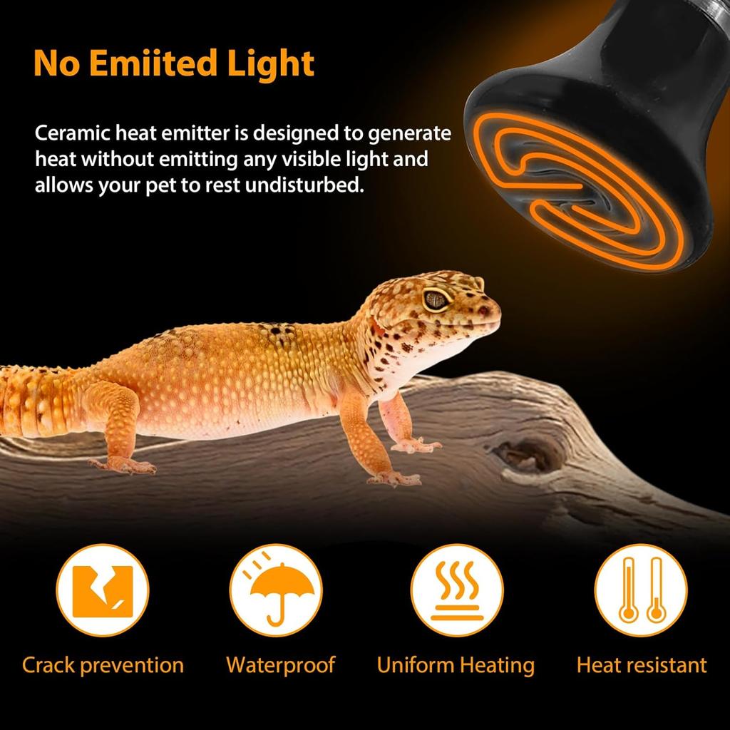 BNOSDM Reptile 75W Ceramic Heat Emitter,4 Pack Reptile Heat Lamp Bulbs,Non Light Emitting,Brooder Coop Heater Lamp Bulb for Amphibian Reptile Lizard