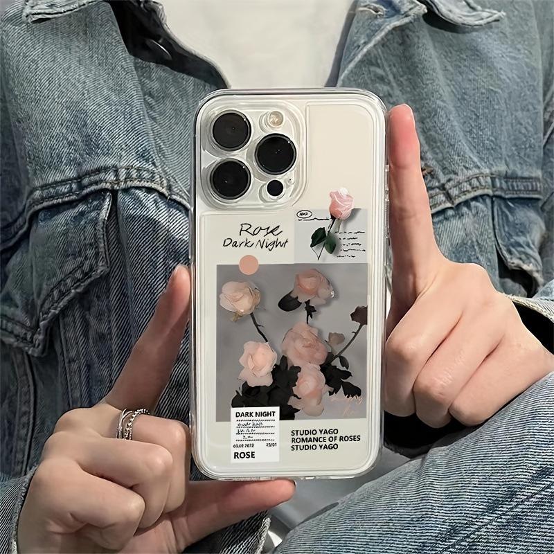 Pink Rose Flower Soft Silicone Phone Case for Apple 16 Pro Max, 15, 14, 13, 11.