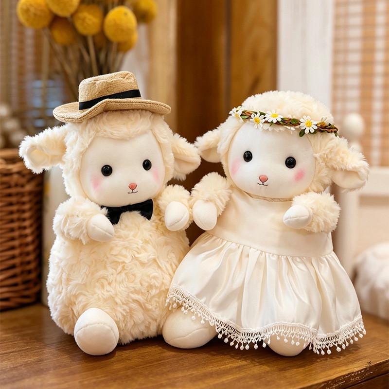 Cute Sheep Plush Toy For Couples Gift Warm Fuzzy Teddy Bear With Pp Cotton Filling