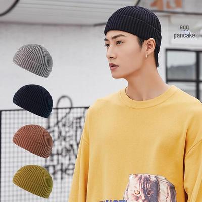 Men's Korean Style Knitted Hip-Hop Beanie - Warm, Solid Color, Large Fit for Autumn/Winter