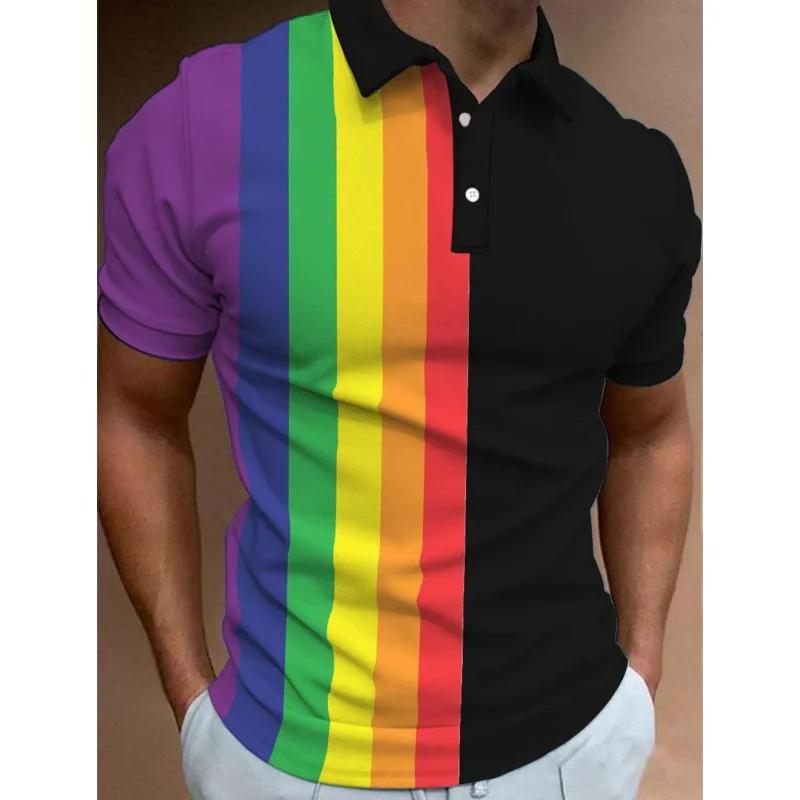 Neues Herren-Polohemd 3D Regenbogen LBG Bedruckt Herrenbekleidung Sommer Lässig Kurzärmelig Locker Übergroßes Hemd Street Fashion Oberteile