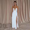 European-Style Strapless Pleated High-Slit Open-Back Evening Gown