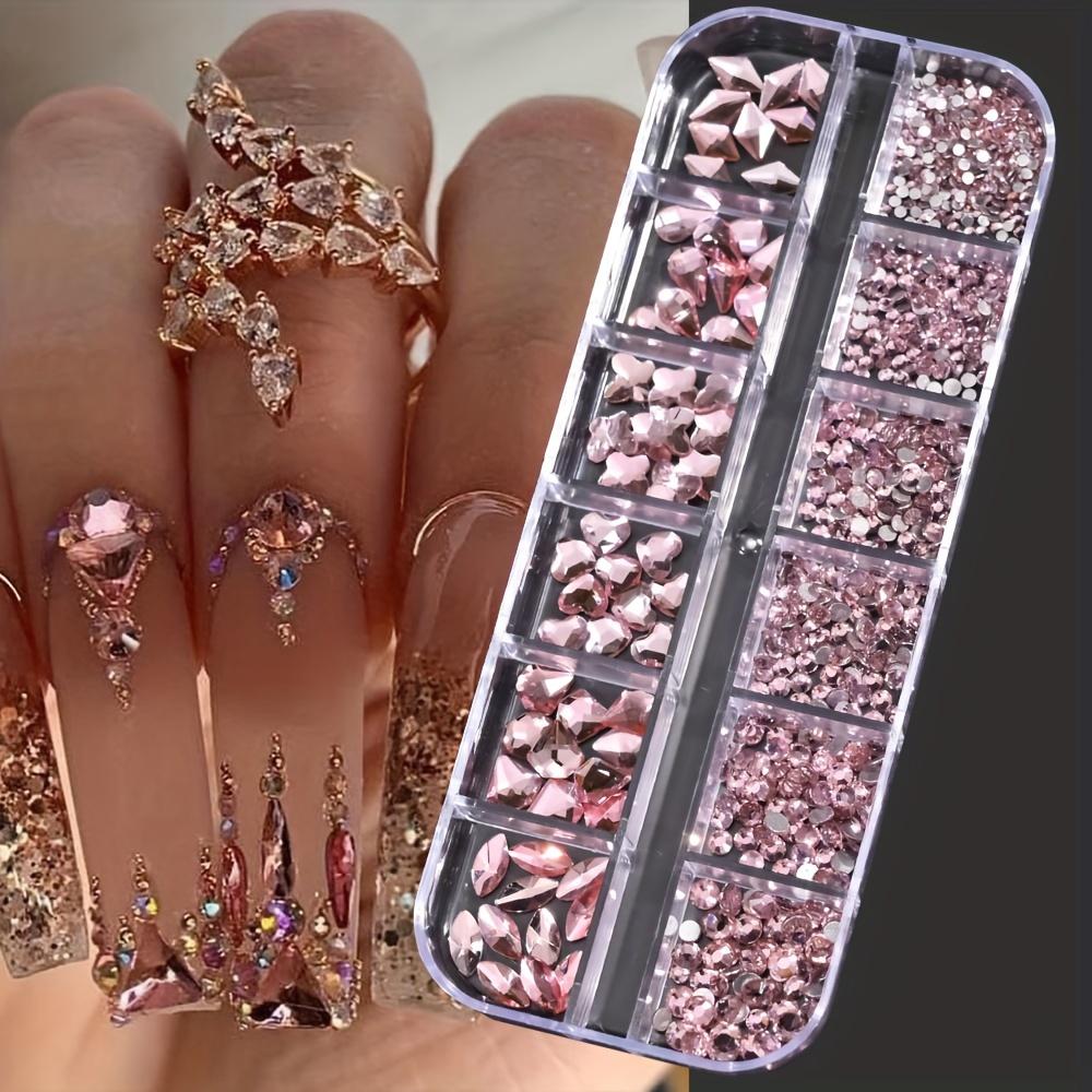 12 Grids Nail Art Rhinestones Jewelry Set Multi-shapes Colorful Flatback Nail Charms 3D Nails Accessories