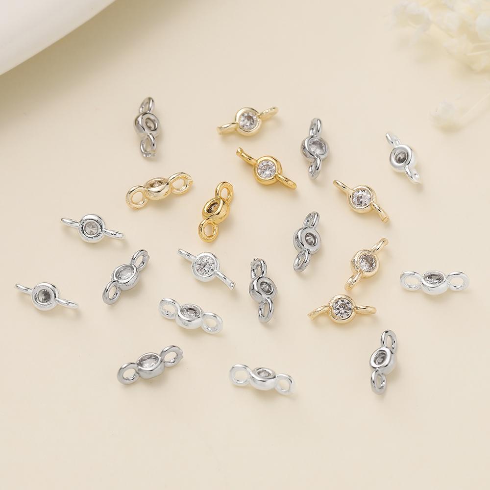 10Pcs 14/18K Gold Color Plated 2 Holes with Zircon Connect Charms Pendants for DIY Bracelet Necklace Jewelry Making Accessories