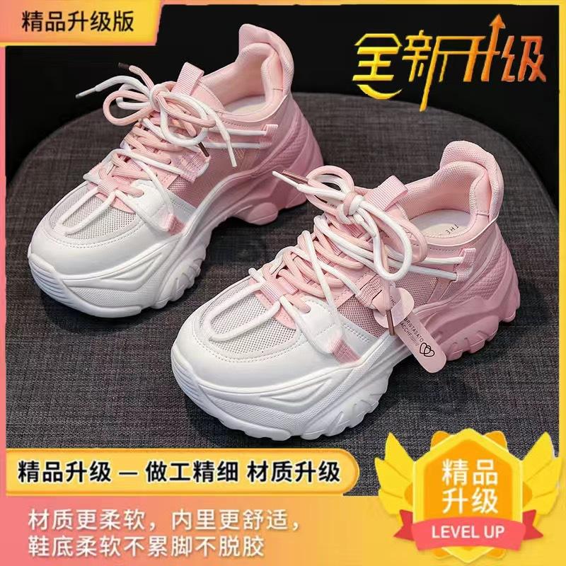 2025 Spring New Thick-soled Heightened Super-popular Sports Little White Shoes Casual Summer Breathable Mesh Dad Shoes