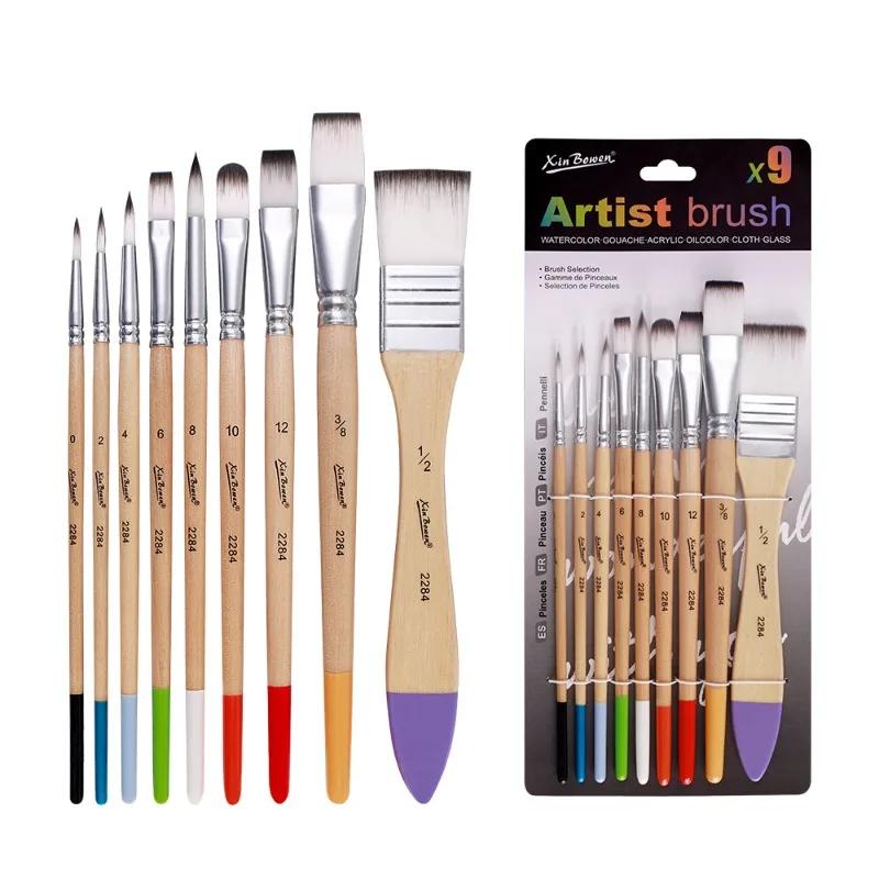 9 Pcs Set Nylon Brush of Beginners Hand-painted Graffiti Gouache Watercolor Brush Wall Painting Acrylic Paint Board Brush Tools