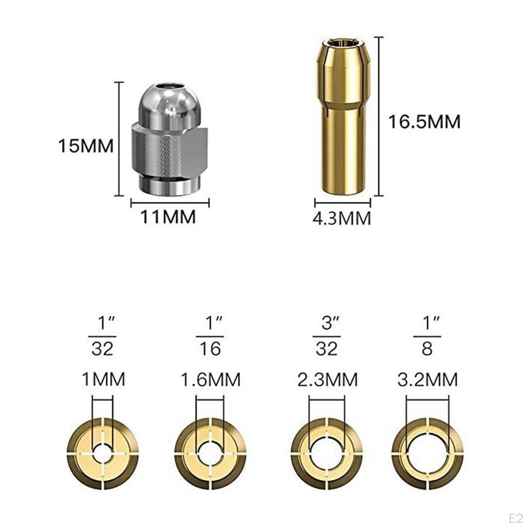 8Pcs 4485 Brass Collet and 2Pcs Nut Set Rotary Tool Accessory ,0.8mm, 1.2mm, 1.5mm, 1.8mm, 2.0mm,