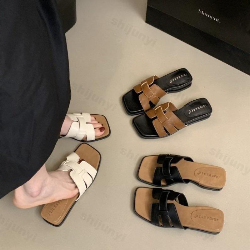 Fashion Summer Women Slippers 2025 Fashion Square Toe Outdoor Non-slip Beach Slippers Women Leisure Dress Sandals Female Wedges Shoes
