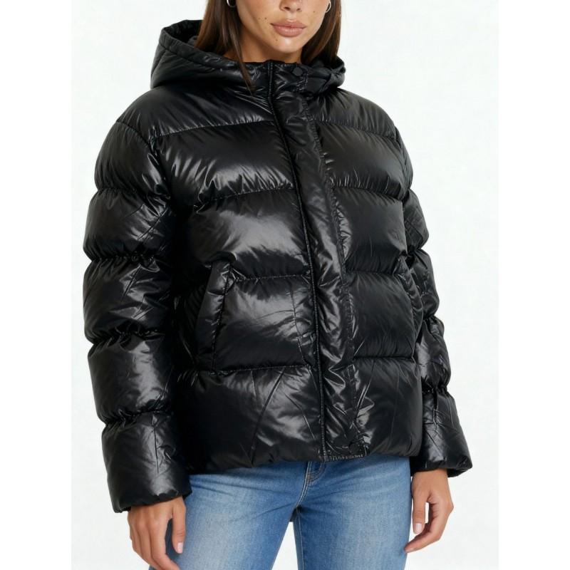 Womens Casual Hooded Cotton Puffer Jacket Winter Warm Loose Fit Solid Color Daily Wear