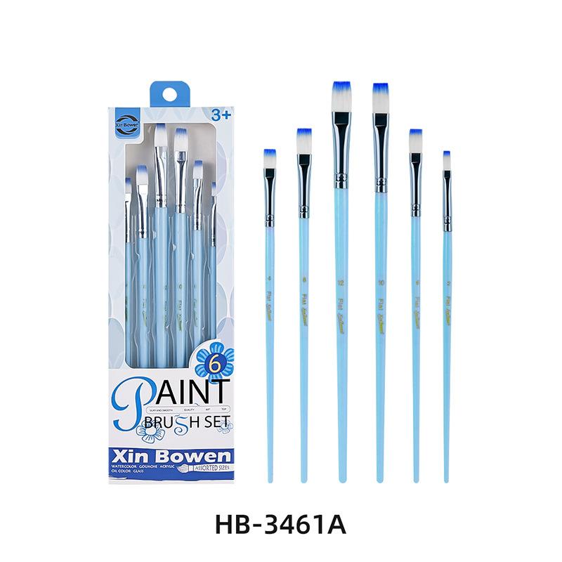 6pcs Kids Oil Painting Brush Set Pastel Nylon Plastic Handle Acrylic Watercolor Paint Brushes