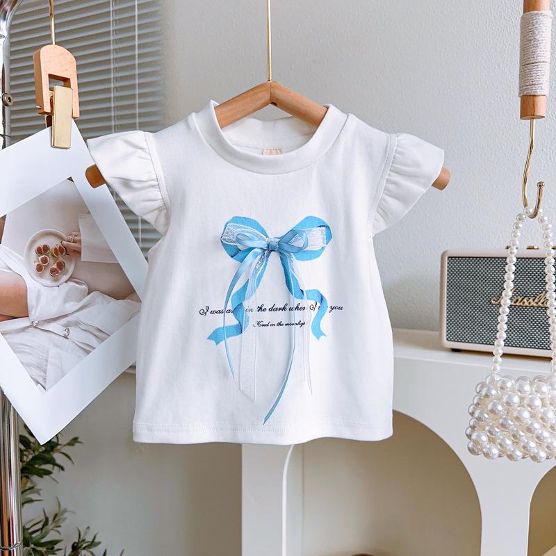 Girls' Plaid Bow Summer Two-Piece Set - Short-Sleeved Top & Skirt (CM0113)