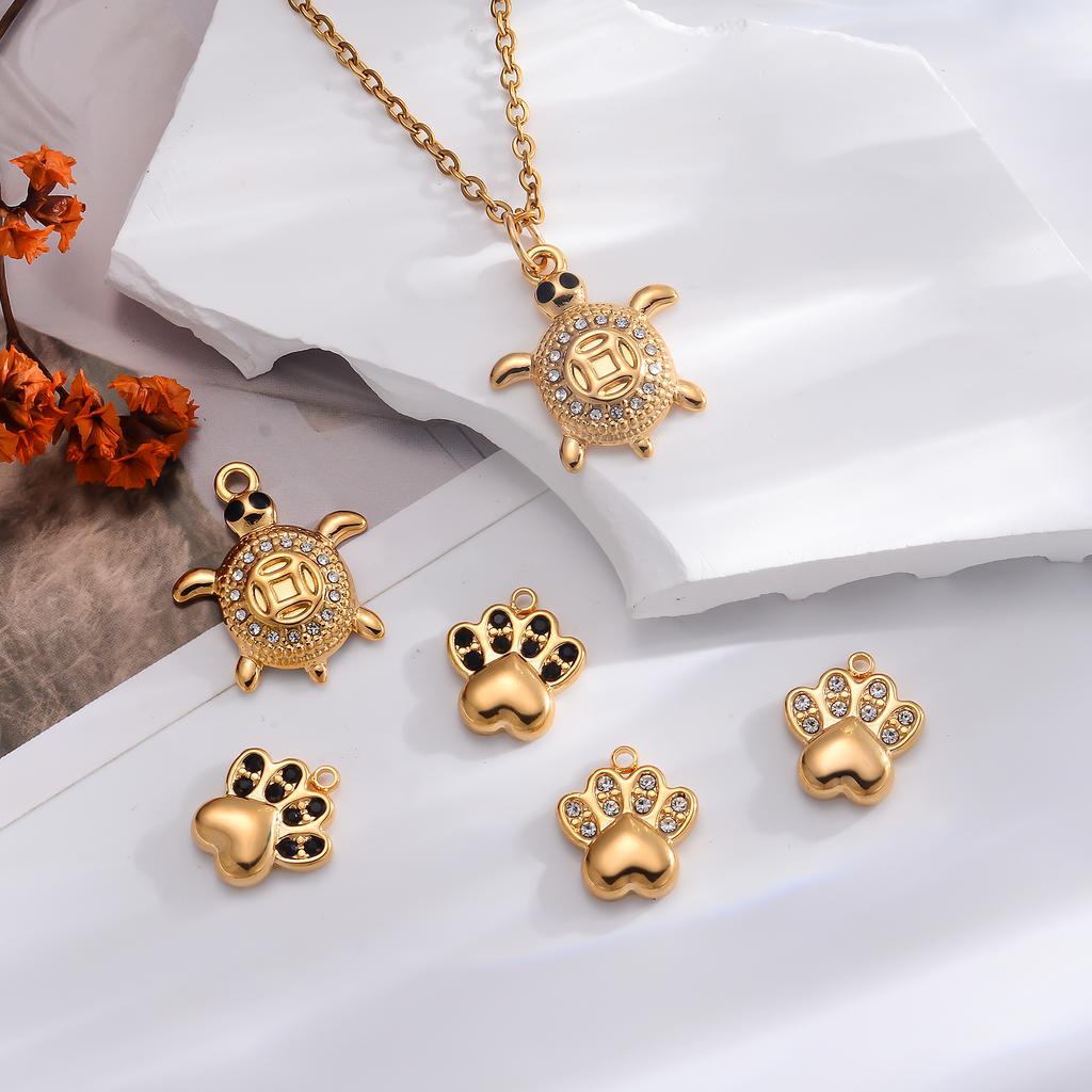 4Pcs Cute Crystal Pet Paw Charms Stainless Steel Turtle for Jewelry Making DIY Earrings Bracelet Necklace Supplies Accessories