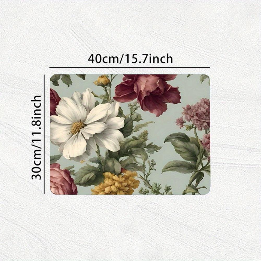 1Pcs Rubber Drying Mat With Rose Floral For Coffee Shop Restaurant Kitchen Carpet Tableware Durable Diatom Mud Table Mat Pet Mat